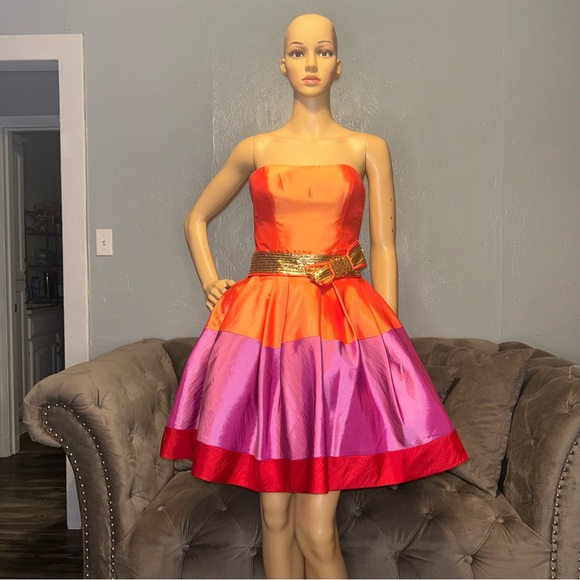 Love 16 Tangerine, Purple & Red Full Corset Strapless Prom Dress Size 02 - Picture 1 of 16